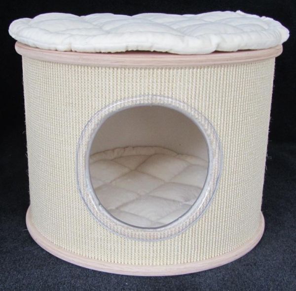 Sisal - Kratzbaumhöhle 47 cm ø ( mit Holzplatten 50 cm ø) mit Klettkissen
